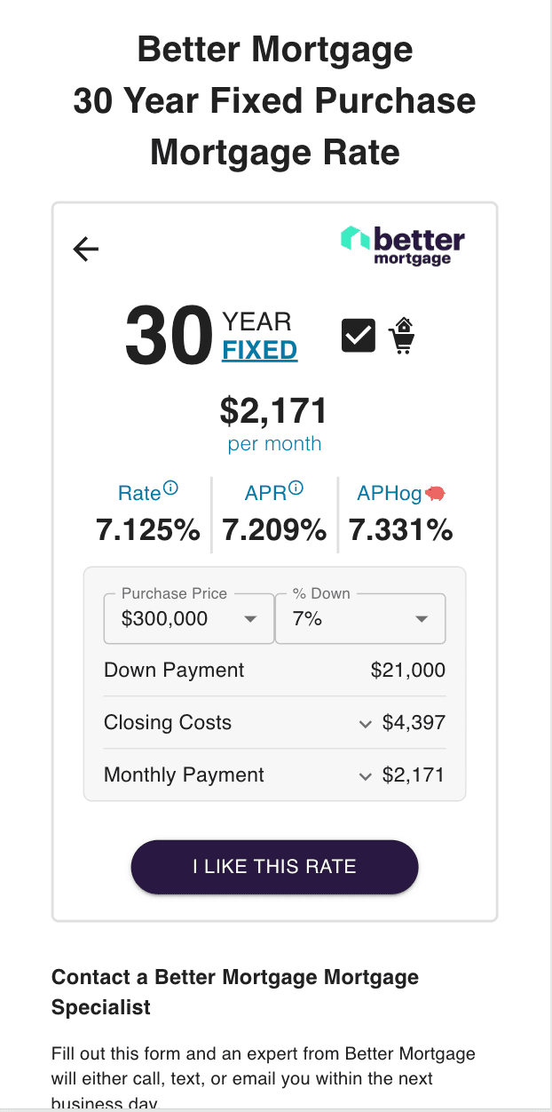 MortgageHog Rate Card