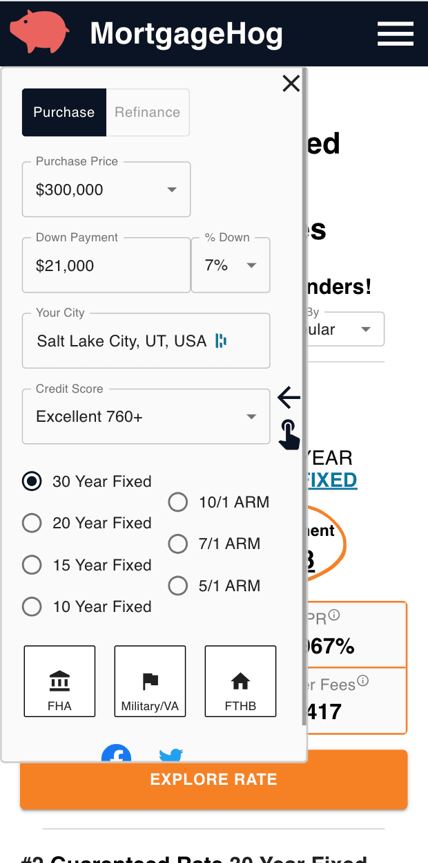 MortgageHog Rates Filter